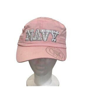 Pink Pot Bull Navy Cap With Rhinestones & USA Seal